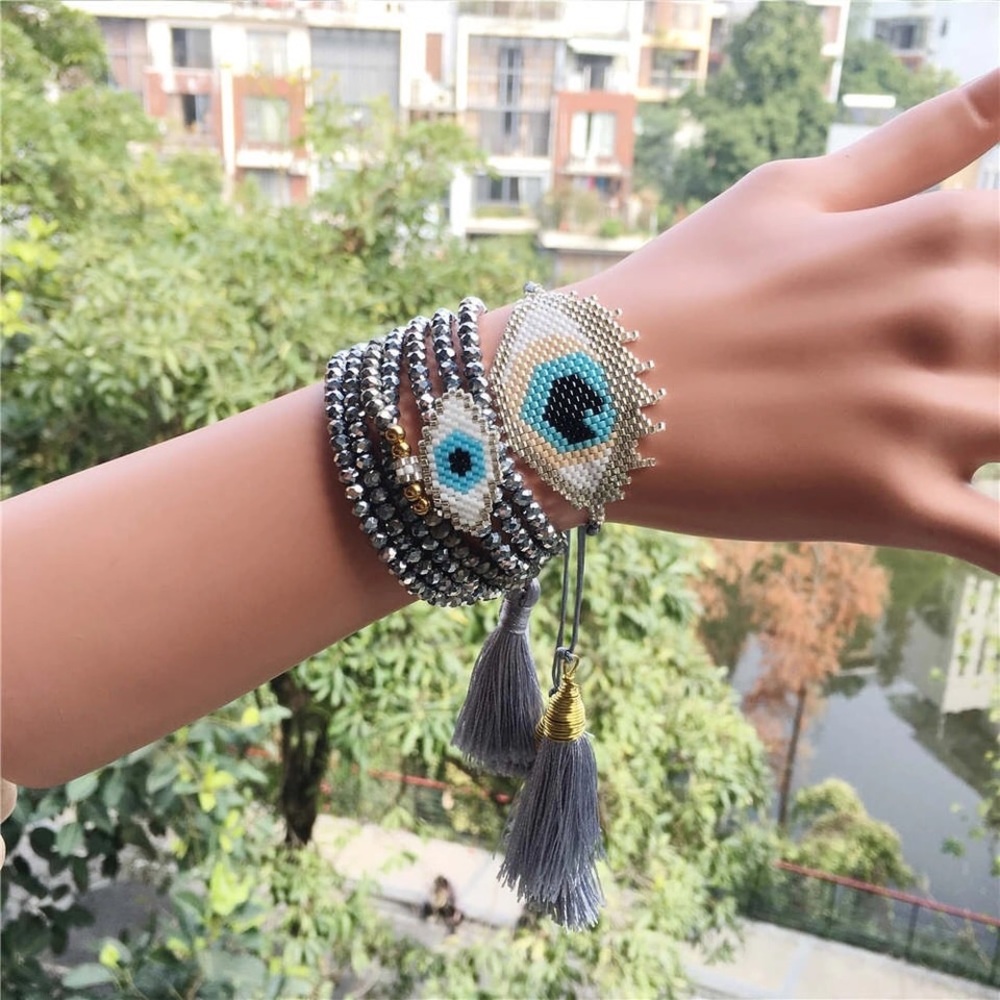 Evil Eye Bracelet Set Hamsa Tassel Jewelry